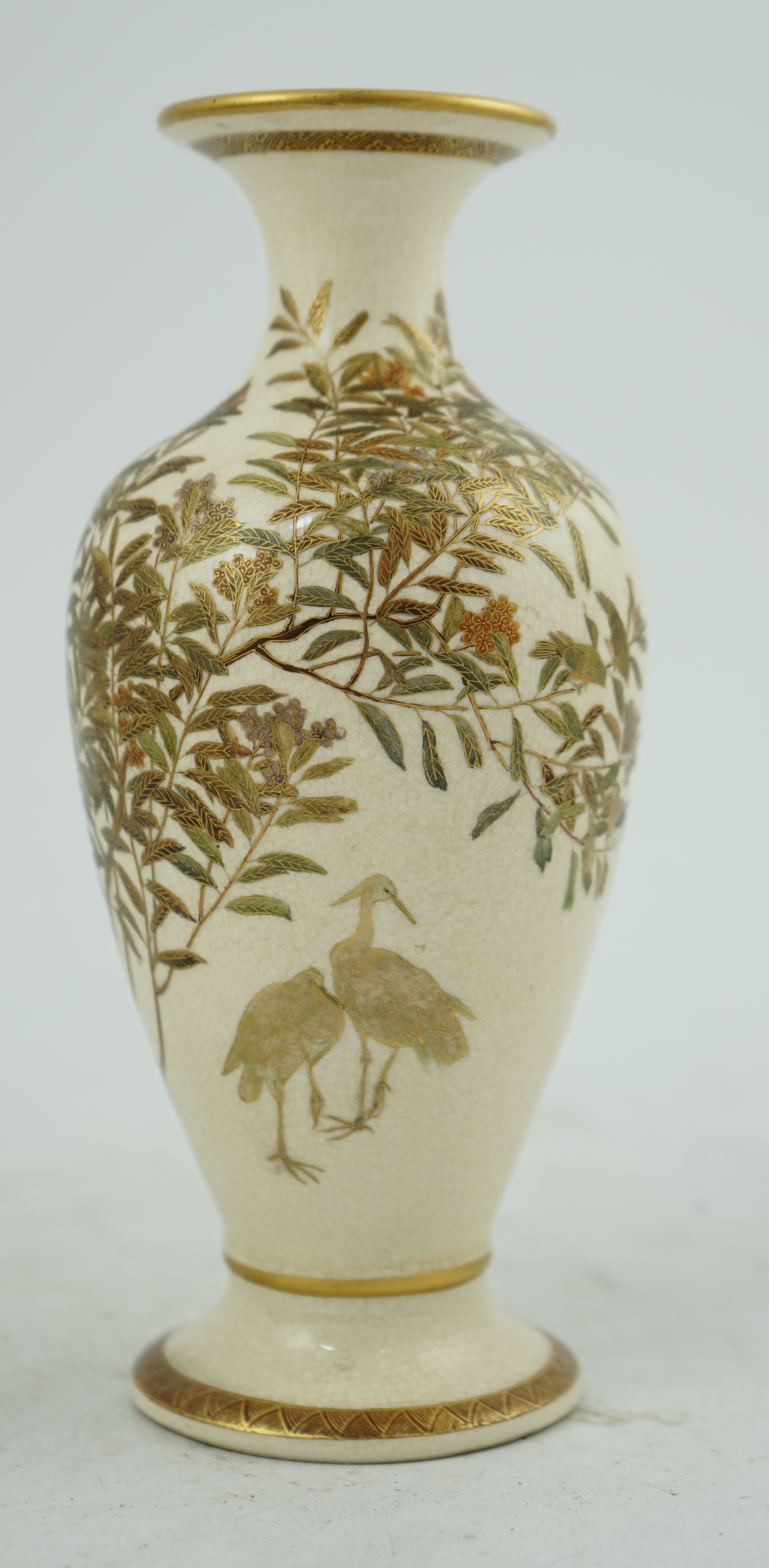 A Japanese Satsuma 'egrets' baluster vase, by Kinkozan, Meiji period